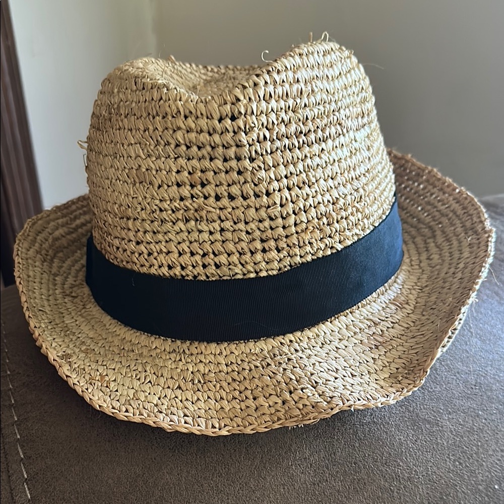 Banana Republic Natural Straw Fedora with Black Band